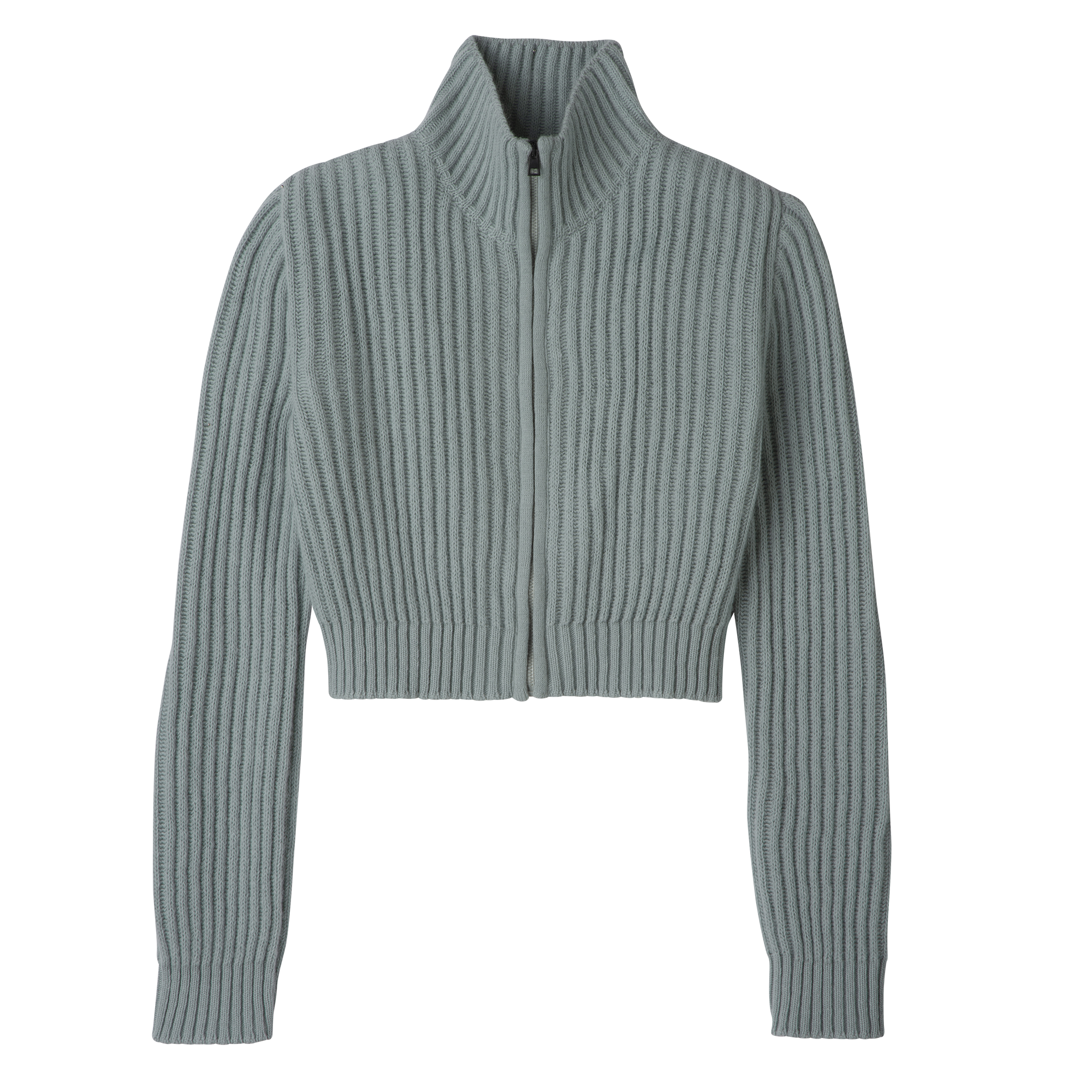Zip collar short cardigan Celadon - Knit