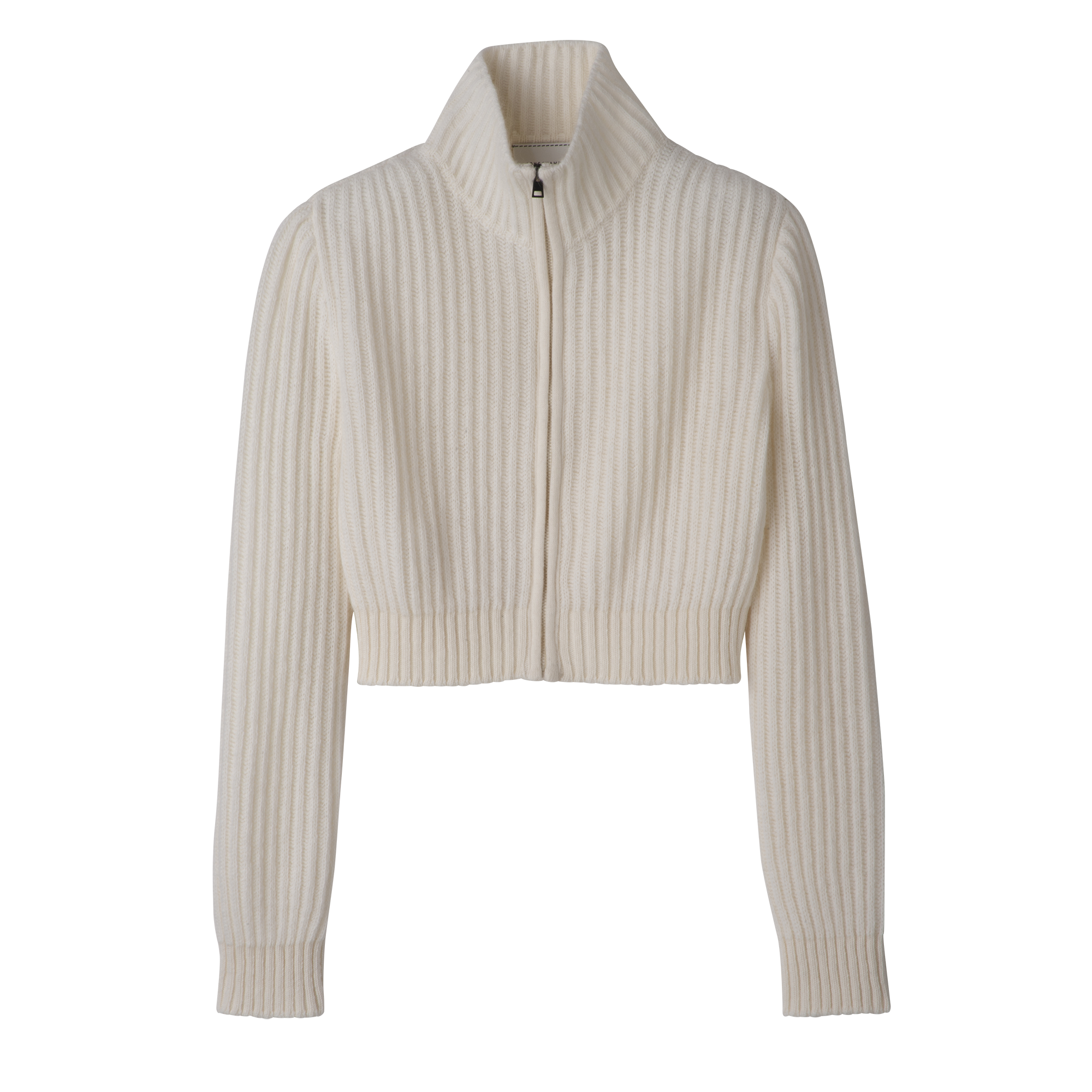 Zip collar short cardigan Ecru - Knit