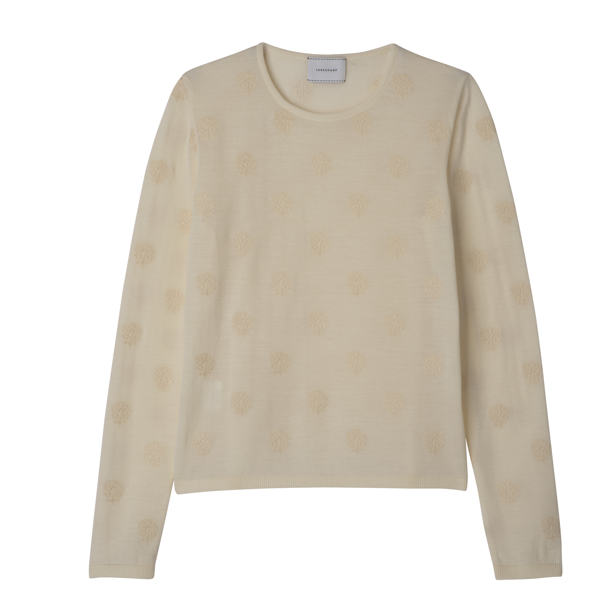 Round neck sweater Ecru - Embroidered knit