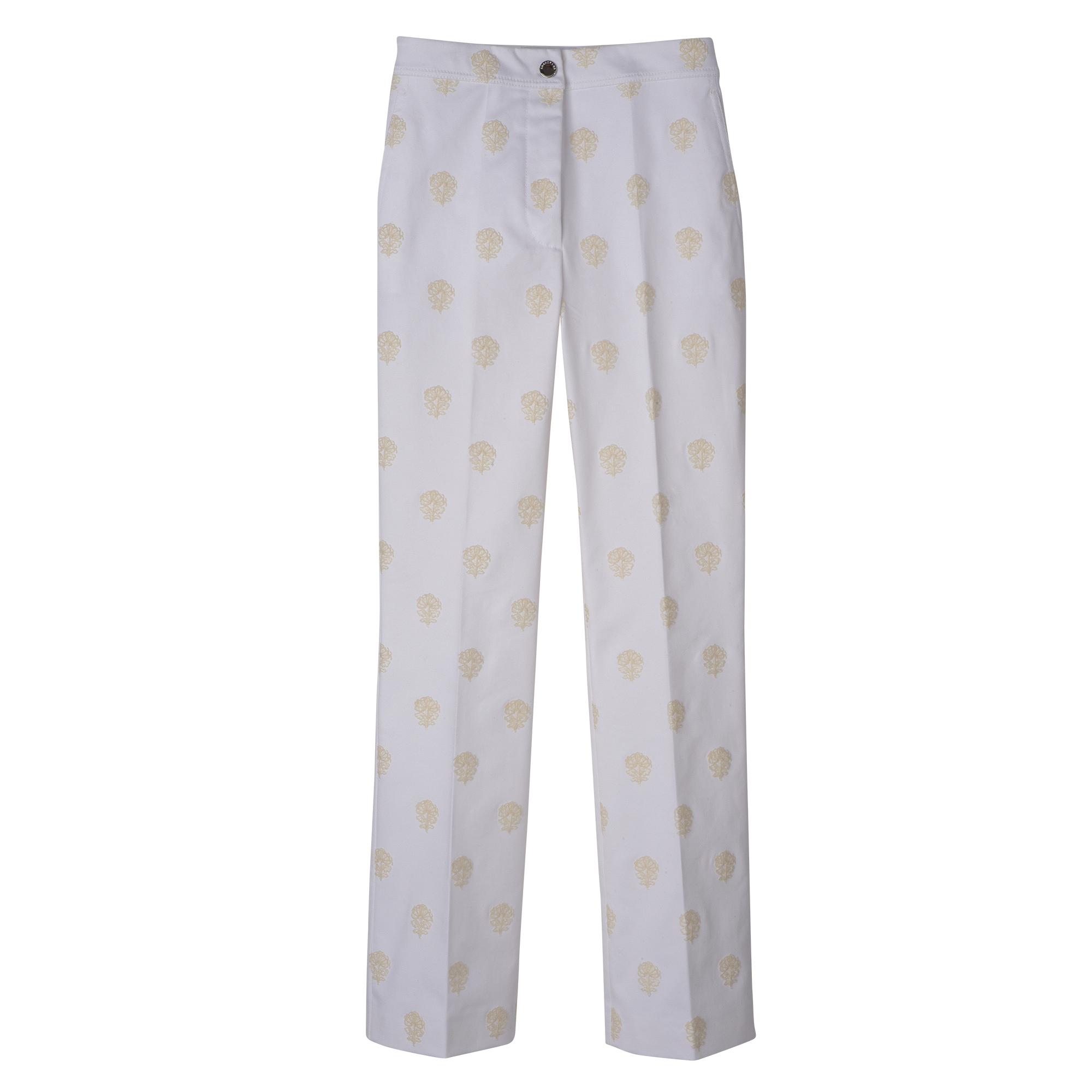 Trousers Ecru - Embroidered gabardine