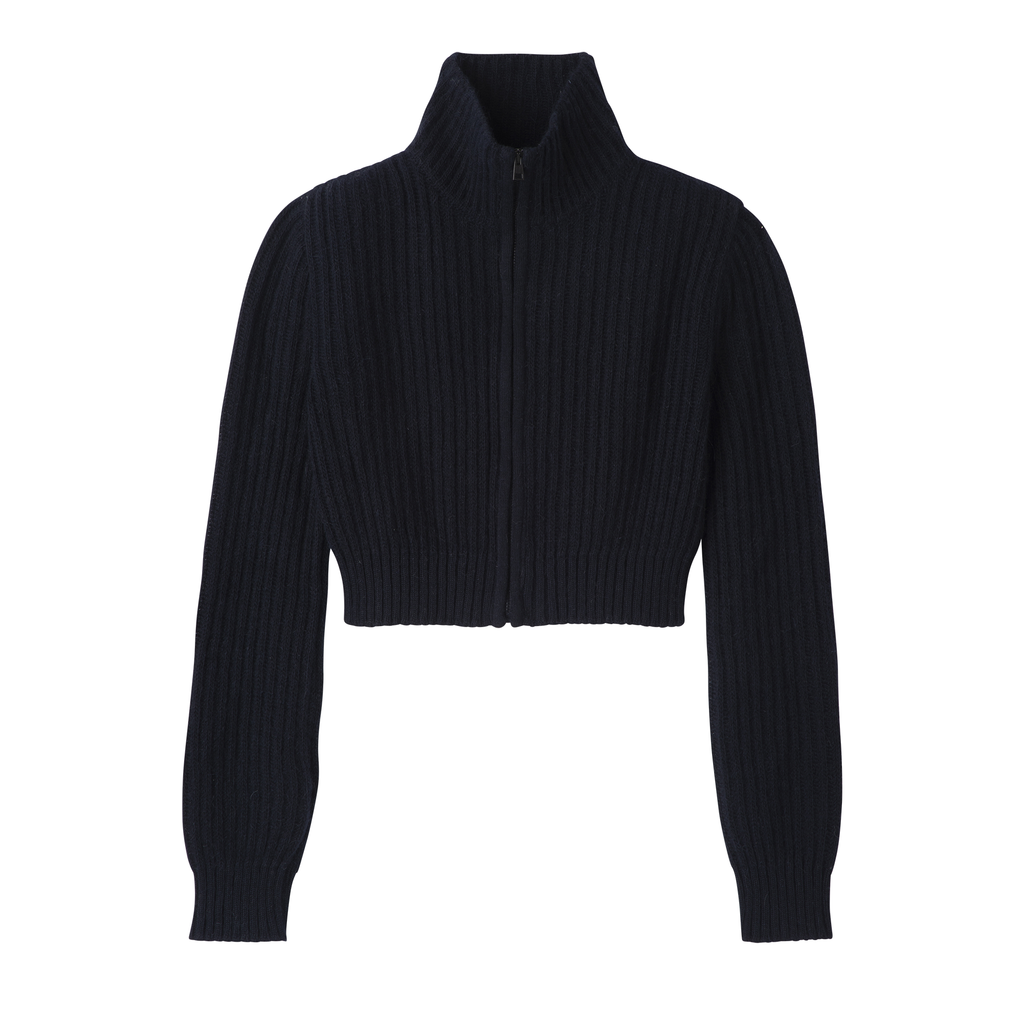 Zip collar short cardigan Navy - Knit