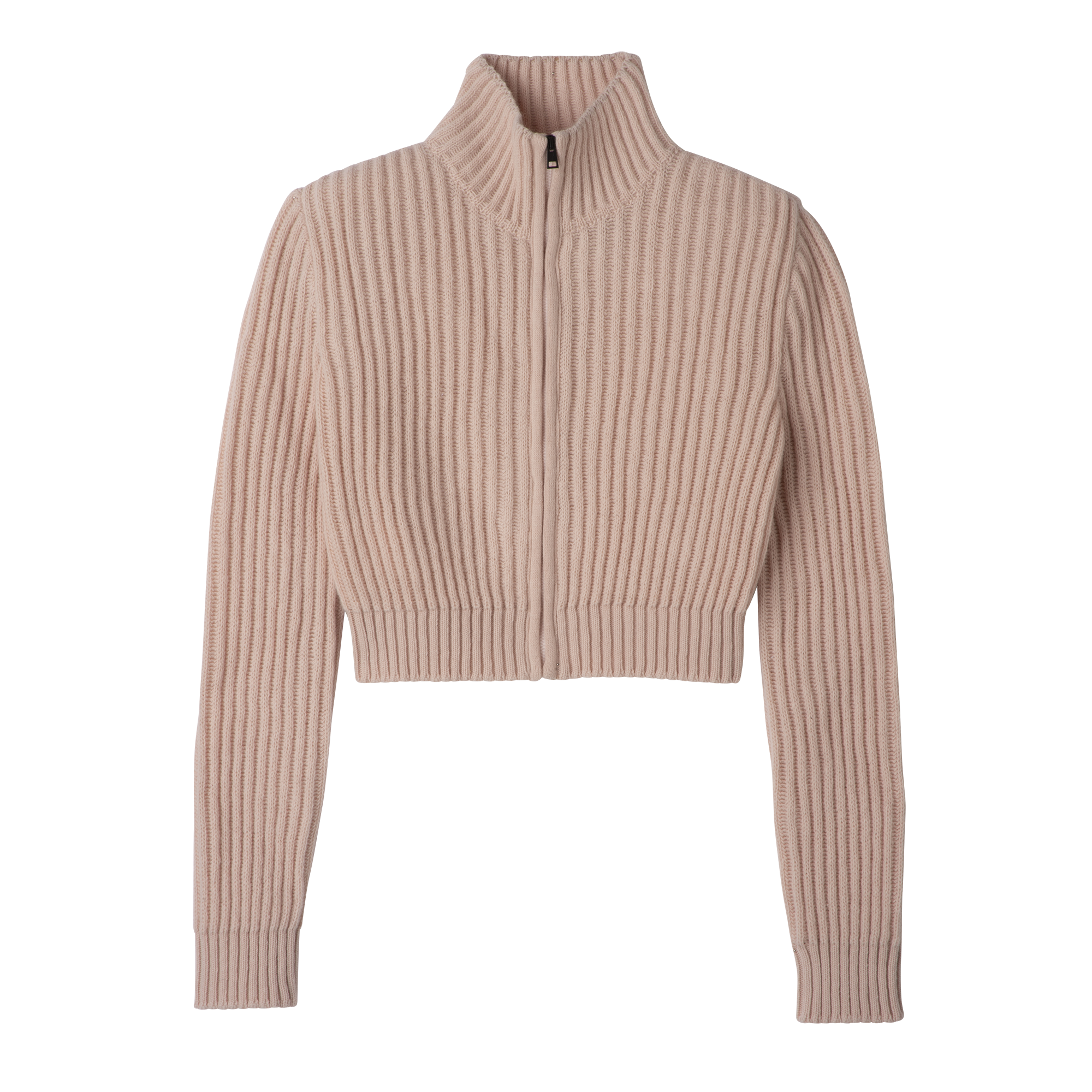 Zip collar short cardigan Nude - Knit
