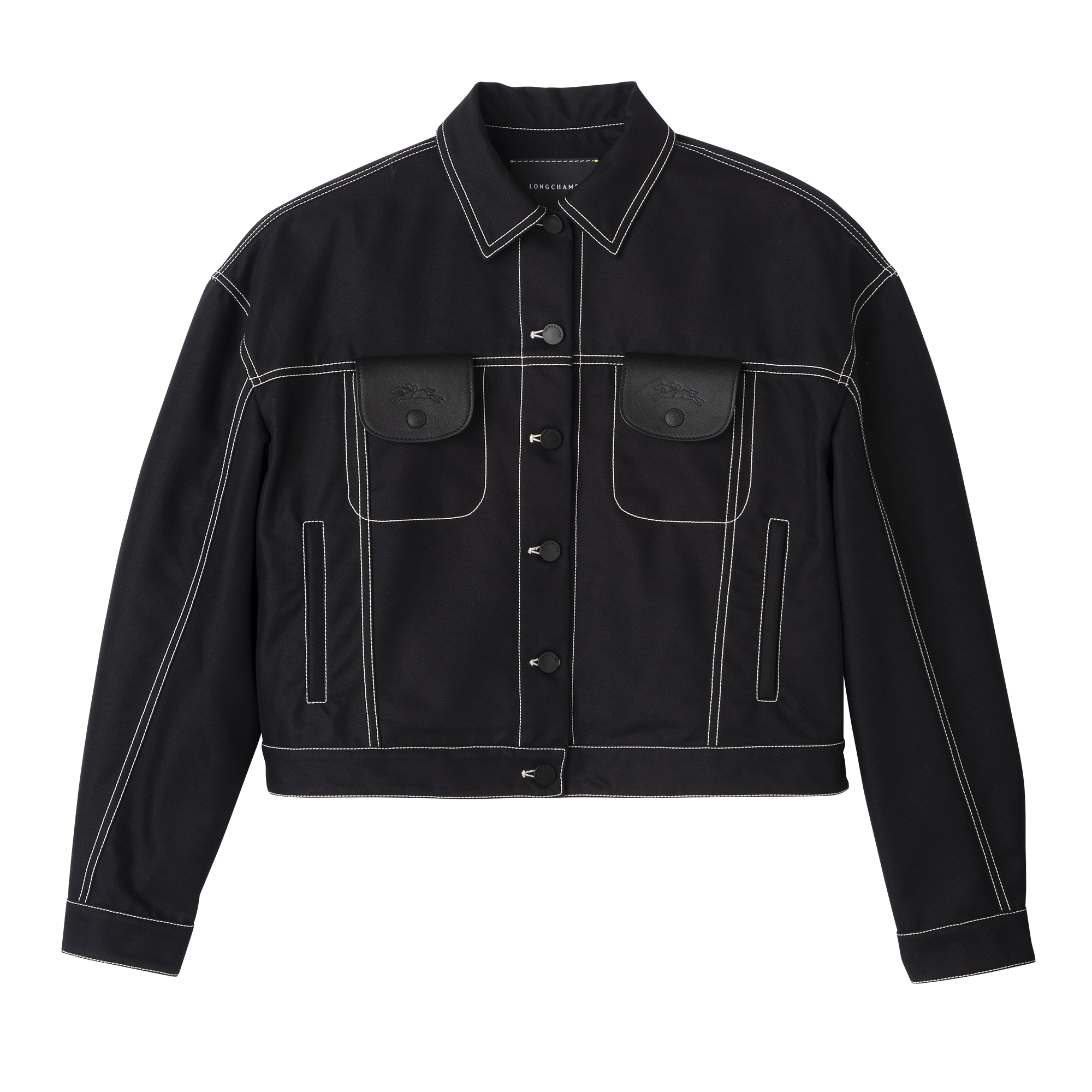 Topstitching short jacket Black - Gabardine